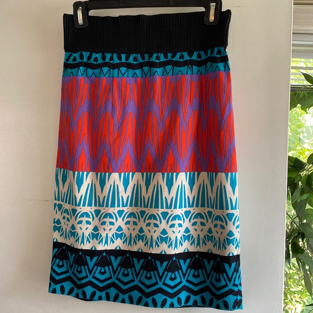This bold, multicolored pencil skirt brings lots of fun to a traditional shape.